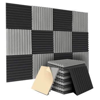 12 пакет самозалепващи акустични панели,12x12x1 инчови звукоизолиращи панели от пяна,звукоизолиращи стенни панели за домашно студио