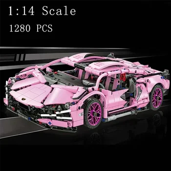 1280PCS Сакура розов спортен автомобил строителни блокове модел град състезателни превозни средства серия сглобяване тухли играчка за деца коледни подаръци