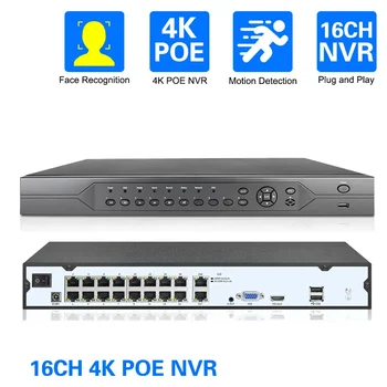 16CH 4k 8MP POE NVR видеорекордер H.265 48V аудио изход PTZ IP камера AI Система за видеонаблюдение RTSP P2P мрежа Xmeye Cam