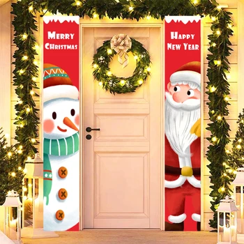 1Pair Коледа висящи веранда знак 2023 със зимни снежинки модели голям ВЕСЕЛА КОЛЕДА банер Коледна врата декорация