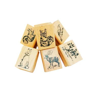 1бр/партида сладък животински серия дървен гумен печат DIY ръчно изработен дневник албум печати бележник подаръци за деца