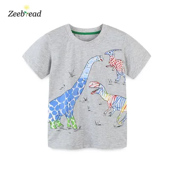 2-7T Динозаври Летни животни Печат Памук Момчета Момичета Тениски Горещи продажба на бебешки дрехи Къс ръкав Детски върхове