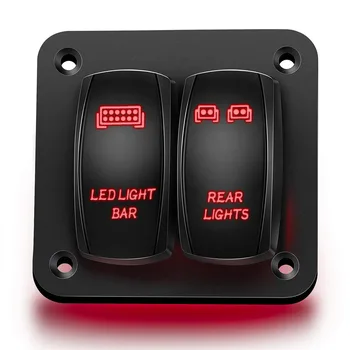 2 Gang Rocker Switch панел светлина превключване прекъсвач протектор LED превключвател за кола Авто камион каравана морски червен