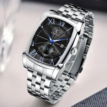 2021 Модни часовници Tonneau Мъже CHENXI Топ марка Луксозен хронограф от неръждаема стомана Кварцови ръчни часовници Мъжки малък секунда часовник