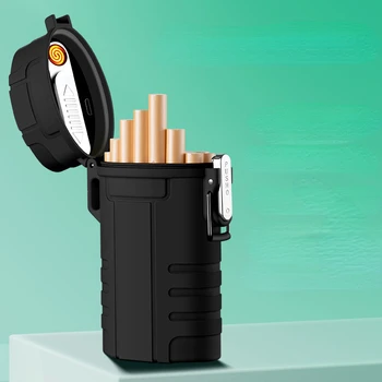 2022 Нова външна преносима водоустойчива и ветроустойчива цигарена кутия за цигари с USB акумулаторна запалка