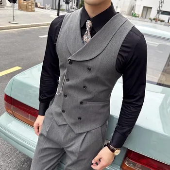 2023 Есен корейски жилетка мъже тънък годни случайни бизнес рокля жилетка жилетка двуреден парти без ръкави жилетки мъжко облекло