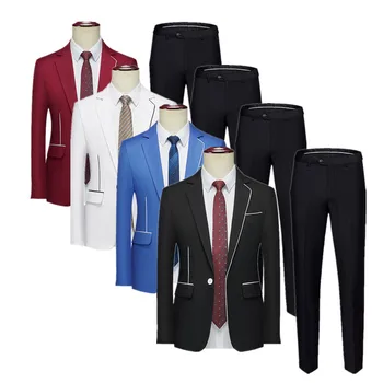 2023 Нов мъжки бизнес ежедневен костюм 2 части черен / зелен / бял мода мъжки сватбени костюми тънък годни снаждане смокинг рокля комплект
