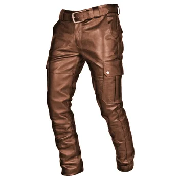 2023 Пролет и есен Нова мъжка ежедневна мода Универсална персонализирана тенденция Проста нова PU каишка Ежедневни кожени панталони