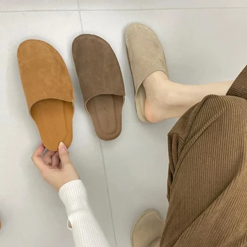 2023 Пролет и лято Нов Baotou половин плъзнете чехъл Дамски обувки Mu Qin Ретро плоски чехли
