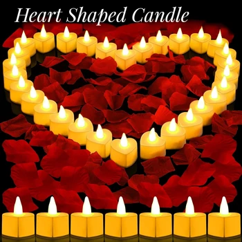 24-240pcs сърце форма LED свещ чай светлина романтична любов предложение свещи без пламък трептене свещ за рожден ден сватба декор