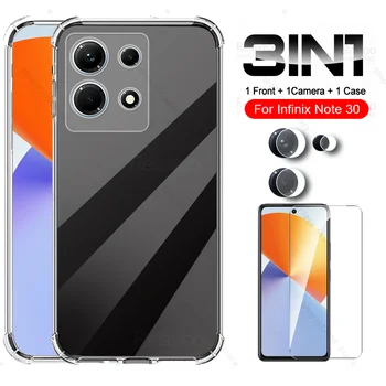 3in1 прозрачен силиконов калъф за Infinix Note 30 5G Note30 Pro 30i 4G защитен стъклен фотоапарат филм Note30Pro 30Pro екран протектор