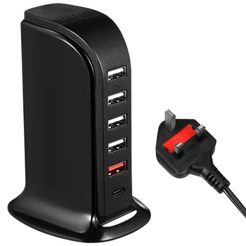 40W Множествена USB 6-портова настолна станция USB хъб за зареждане с UK Plug Black