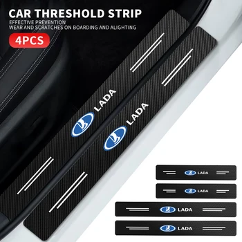 4PCS Car Threshold Scuff Защитен перваз стикер Стикер от въглеродни влакна За Лада Нива Веста Гранта Приора Fl Xray 2107 Ларгус калина