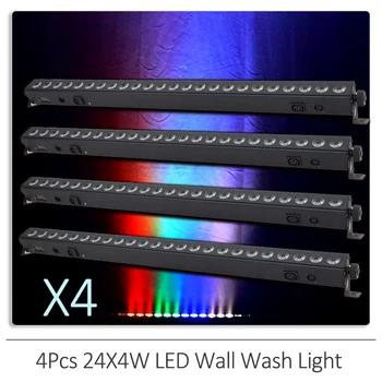 4Pcs/lot 24X4W RGBW 4IN1 LED стена измиване светлина DMX512 дискотека пълноцветен бягане кон бар светлина за DJ парти Коледа клуб сватба