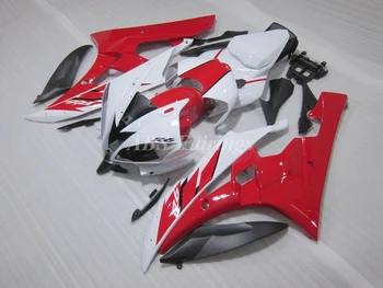 4Подаръци Нов комплект за обтекатели за мотоциклети ABS, подходящ за YAMAHA R6 2006 2007 06 07 Комплект каросерии червен бял гланц