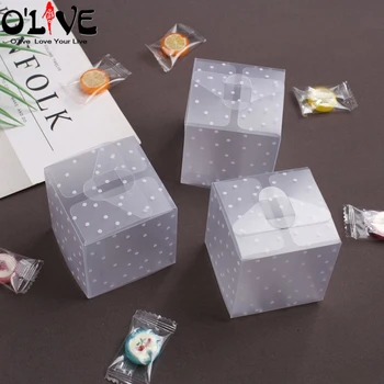 50 бр. PVC прозрачна кутия за бонбони подарък матирано точки площад бонбониера сватбено тържество благоприятства опаковката бебе душ рожден ден драже