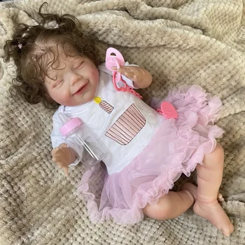 50CM Вече завършен Преродени бебешки кукли април Реалистична усмивка момиче мека кърпа тяло 3D боядисани видими вени реалистична кукла играчка