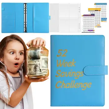 52 Седмично предизвикателство за спестяване на пари Свързващо вещество за спестяване на пари с пликове Преносим A5 Binder Бюджетен плановик Организатор на пари Водоустойчиви пари