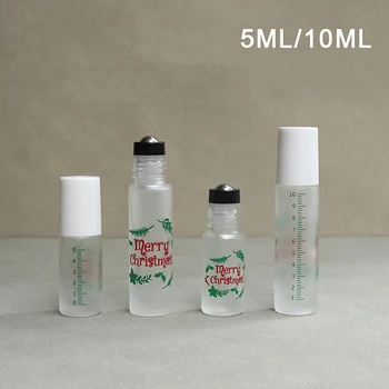 5ml 10ml Коледна тема Дебела стъклена ролкова бутилка Тест за проба Етерично масло флакони с метални топки парфюм бутилка