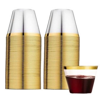 60PCS Пластмасови чаши със златни рамки Пластмасови чаши за многократна употреба Чаши за напитки за коктейл от шампанско Мартини