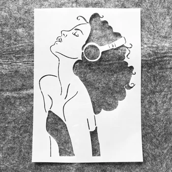 A4 29cm мода коса момиче слушалки DIY наслояване шаблони стена живопис скрапбук оцветяване щамповане албум декоративен шаблон
