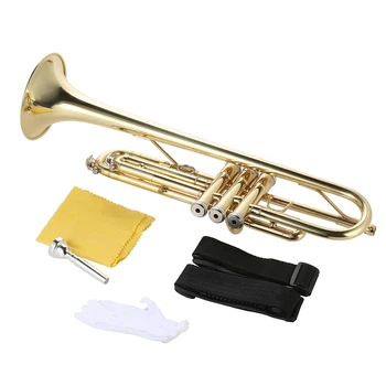 ammoon тромпет Bb B плосък месинг злато боядисани изящни трайни музикален инструмент с мундщук ръкавици каишка случай