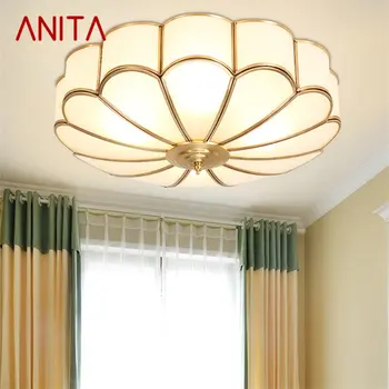 ANITA Nordic Light Luxury Brass Ceiling Lamp Modern Vintage Creative LED висящи осветителни тела за домашна спалня