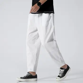Basic Fit ежедневни панталони Универсален мъжки ластик шнур панталони удобни хлабав годни големи джобове стилен за случайни