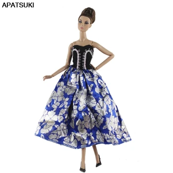 Blue Off-Shoulder Fashion Party Dress for Barbie Dolls Clothes 1/6 BJD Dolls Dresses Dollhouse Accessories Kid Toy Gift