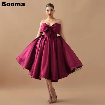 Booma A-Line петна топка рокли къси вечерни рокли без презрамки голям лък парти абитуриентски бал рокля чай дължина официален повод рокля за жени