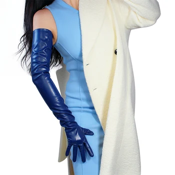 DooWay Жени Navy ръкавица тъмно синьо супер дълъг 70 см изкуствена кожа модно шоу вечерно парти официална зима топла опера ръкавица косплей