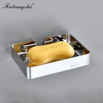 Falangshi 304 Сапунена чиния от неръждаема стомана Държач за шампоан за баня Монтиран на стената хромиран сапун кутия кошница рафт WB8302