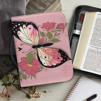FORUDESIGNS Пеперуда цвете дизайн Преносими чанти жените преносими чанти кожена Библията корица случай практически Библията съхранение чанти Библията