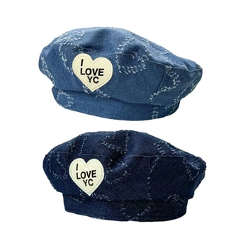 Girls Denims Painter Hat Heart-themed Design Cap Sweet & Stylish Hat for Girls K1KC