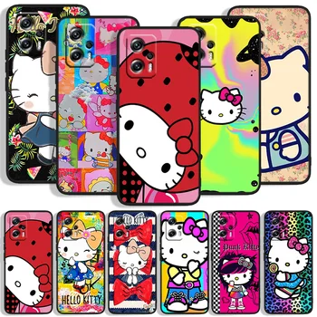 Hello Kitty Cat карикатура телефон случай за Xiaomi POCO F4 F3 X4 X3 GT F2 F1 M4 M3 C31 X2 Civi Pro NFC черен капак