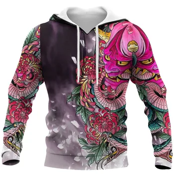 HX Sakura Samurai Hoodie Fashion 3D графика Спортно облекло Ежедневни хип-хоп Улично облекло Ежедневно палто Мъжко облекло Дропшипинг