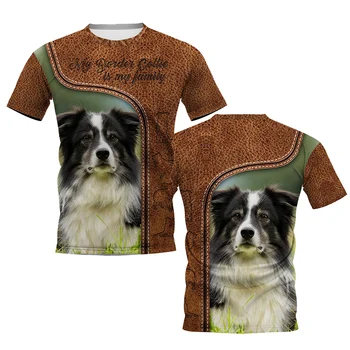 HX Животни Тениски 3D графичен Dog Is Family Tees Border Collie Brown Leather Printed Pullovers Tops Fashion Streetwears