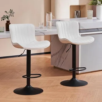 Kidol & Shellder бар столове комплект от 2 бели високо обратно бар столове брояч столове, регулируеми въртящи бар столове, 3-минутен монтаж