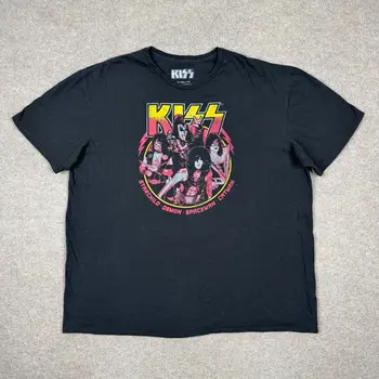 KISS T Shirt Мъжки размер 2XL Черен къс ръкав Crew Neck Rock Band Graphic