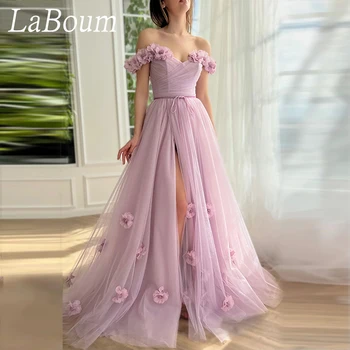 LaBoum Елегантна абитуриентска рокля2023 Off Shoulder 3D Floral A-line Split Tulle Официална вечерна парти рокли vestidos de galaفساتين السهرة