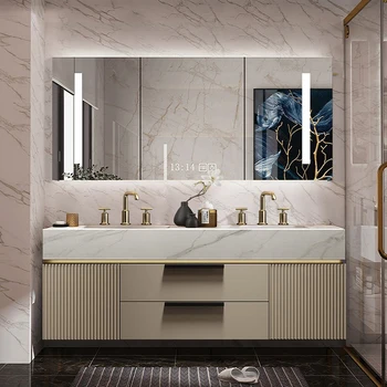 Light Luxury Slate Интегрирана мивка Шкаф за баня Двойна мивка Комбинирана тоалетна мивка Модерна проста