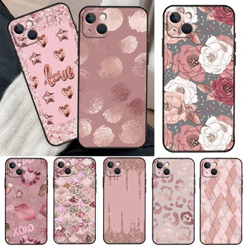 Love Rose Gold Style Case за iPhone 13 14 15 Pro Max 11 12 Mini 7 8 Plus SE 2020 2022 X XR XS MAX Cover Coque