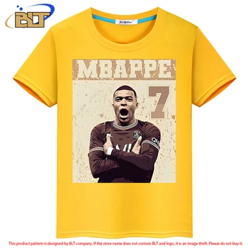 Mbappe аватар отпечатани детски дрехи детски летни къси ръкави жълта тениска спортни потници за момчета и момичета