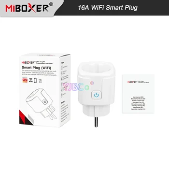 Miboxer Приложение Tuya Дистанционно/гласово управление Синхронизиране на паметта за заключване на деца (UK)/EU&FR) 16A WiFi Smart Plug със статистика за консумацията на енергия