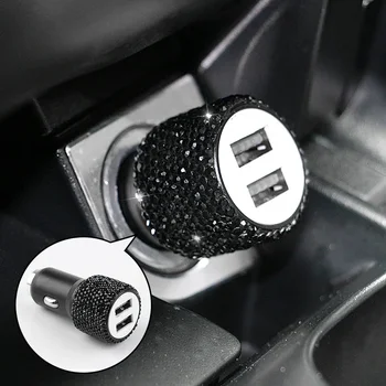 New Bling USB зарядно за кола 5V 2.1A Dual порт бърз адаптер розови автомобили декор кола стайлинг диамантени аксесоари за кола интериор за жена