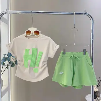 New Girls Baby Summer Casual Set Fashion Children's Draw Loose Short Sleeve T-shirt Shorts 2 Piece Set 0-12Y