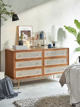 Nordic Vine тъкане шест кофа кабинет за домакинство спалня масивна дървесина съхранение, храна страна кабинет, чекмедже стил стена съхранение