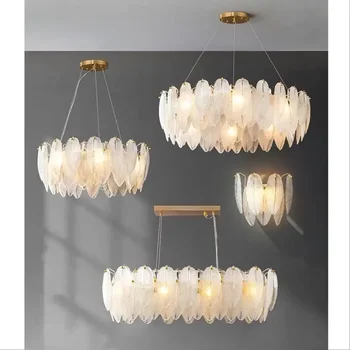 Nordic проста декорация перла перо стъкло таван полилей модерен луксозен стенна лампа хол вътрешен полилей