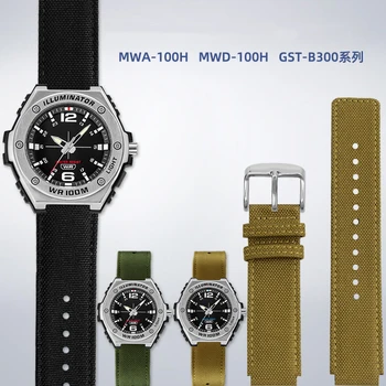 Nylon Canvas Waterproof Watch Band for Casio Watch 5577 MWA-100H MWD-100H GST-B300 силиконова каишка 20mm черна лента за кити