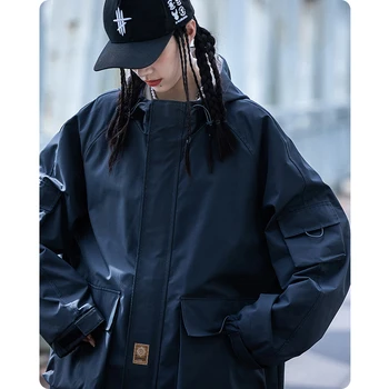 Pizex Ретро Яке за планинско катерене на открито Мъжко облекло Улично облекло Водоустойчиво яке с качулка Harajuku Casual High Street Coats